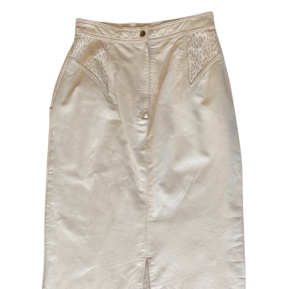 VTG leather skirt white and silver genuine leather long skirt 1980s 80s - Picture 11 of 11
